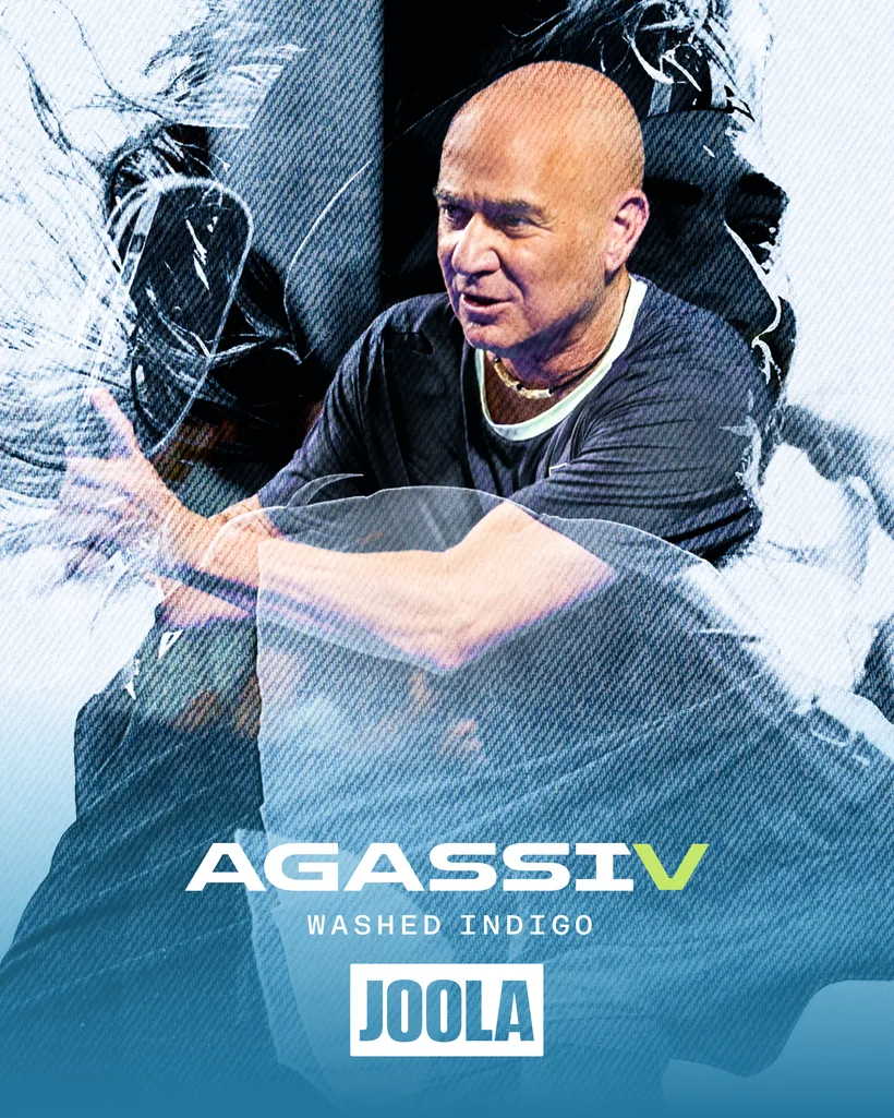 Andre Agassi vào bóng với cây vợt Agassi Pro V phối màu Washed Indigo