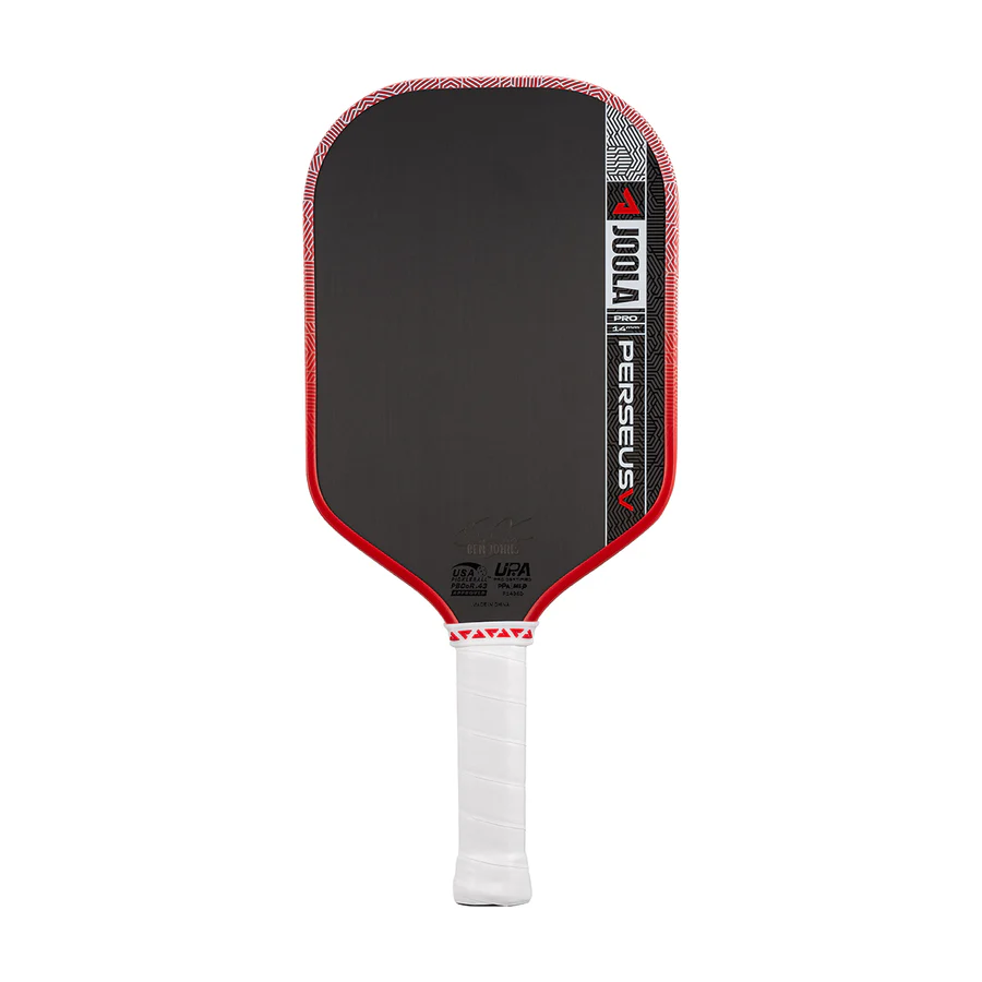 Vợt JOOLA Perseus Pro V 14mm màu Blaze Red nhìn chính diện, dáng thon dài